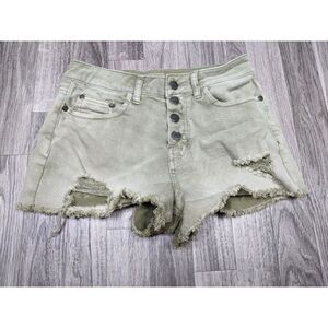 (3/$35) Sun & Shadow‎ Size 25 Distressed Fringe Hem Button Fly Green Jean Shorts